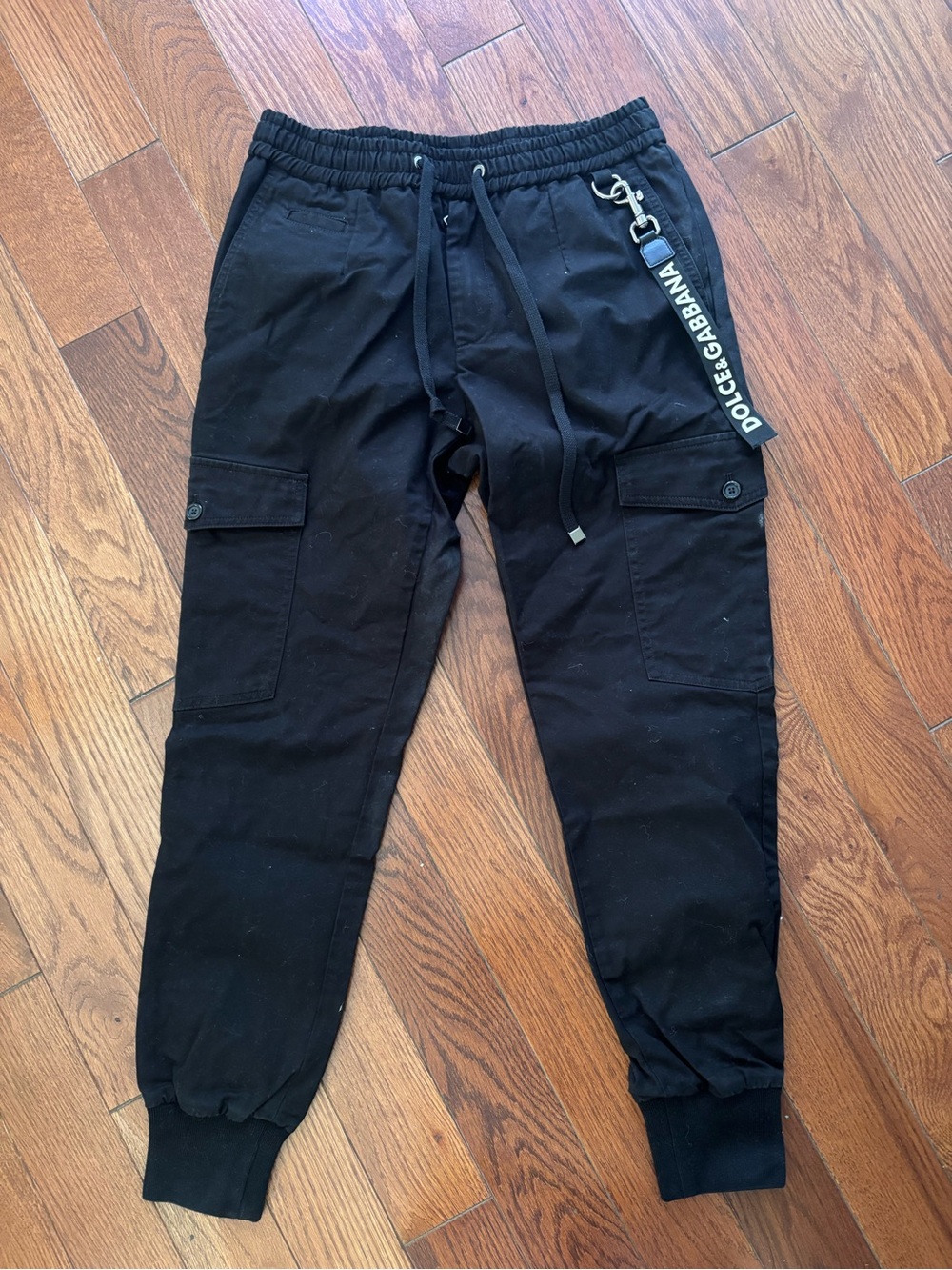 Dolce & Gabbana Black Men's Cargo Jogger Pants with Branded Keystrap